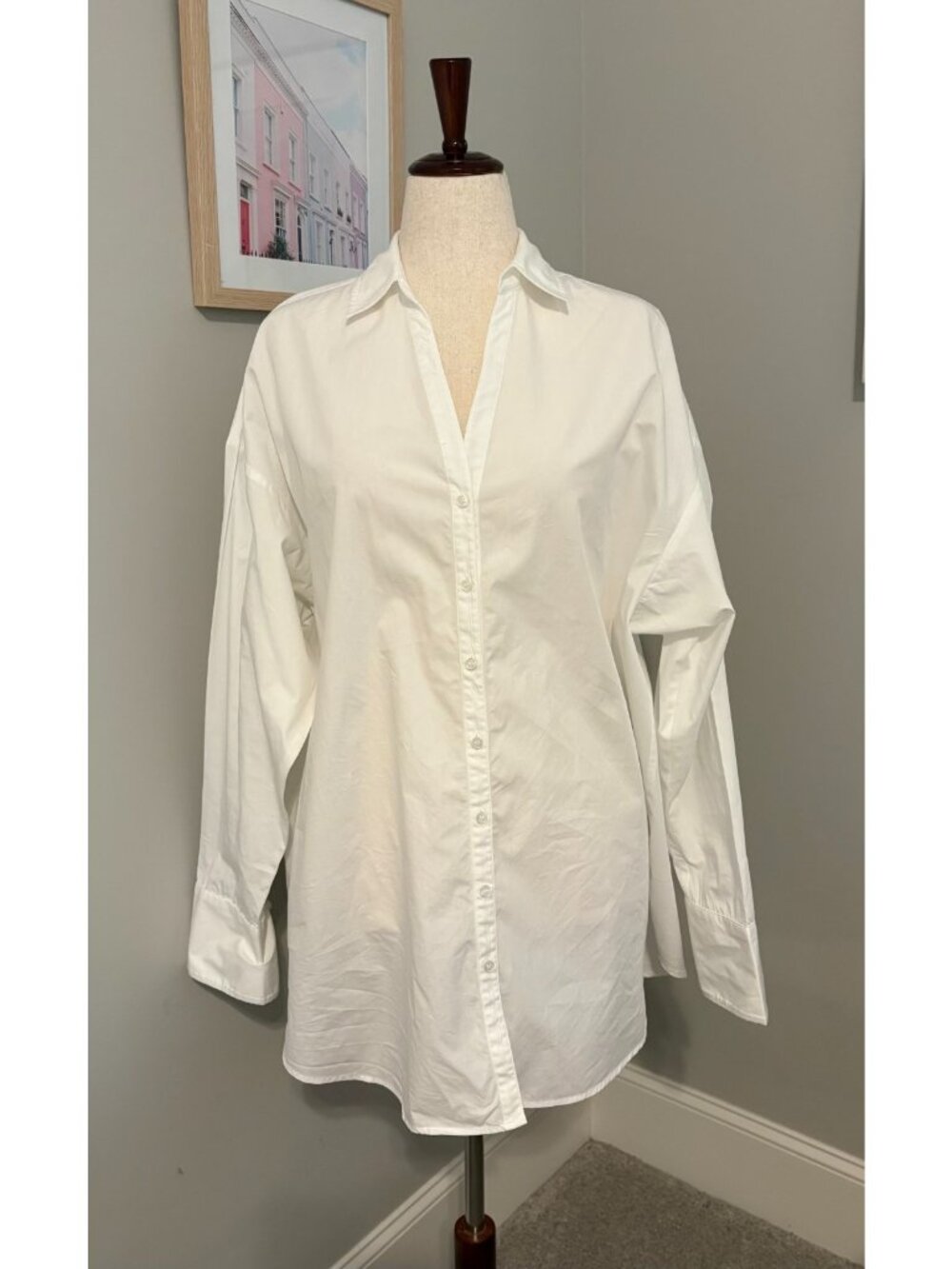 Ro & De Size L White 100% Cotton Oversized Button Down Tunic Anthropologie Style